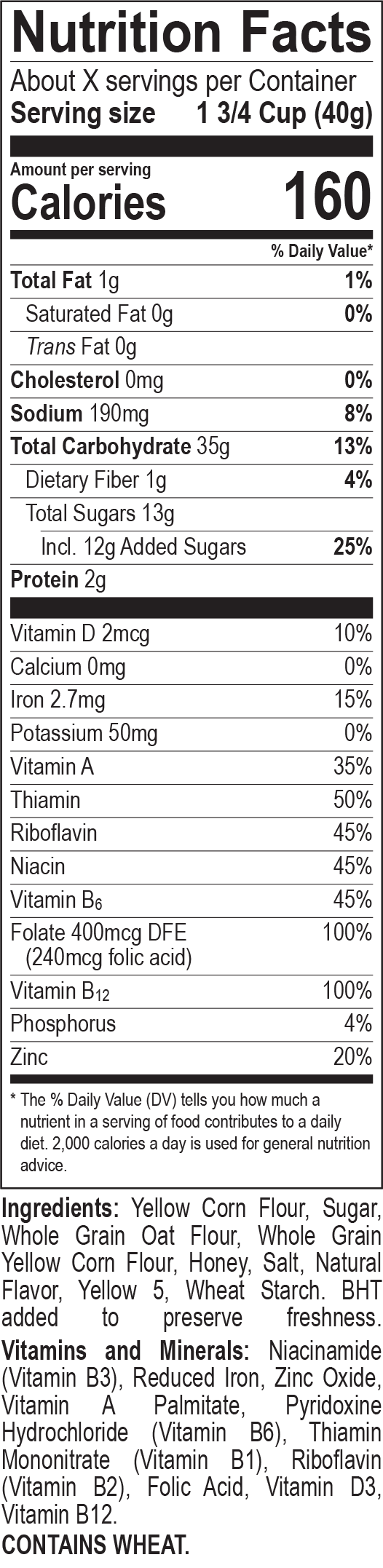 Honeycomb Cereal Nutrition Panel