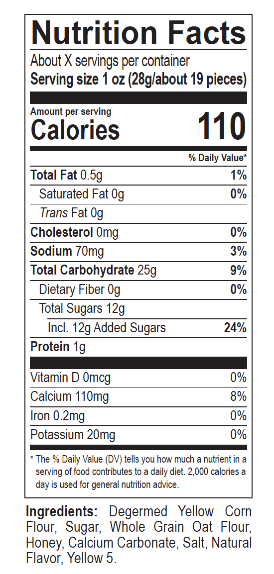 Honeycomb Big Bites Nutrition Label
