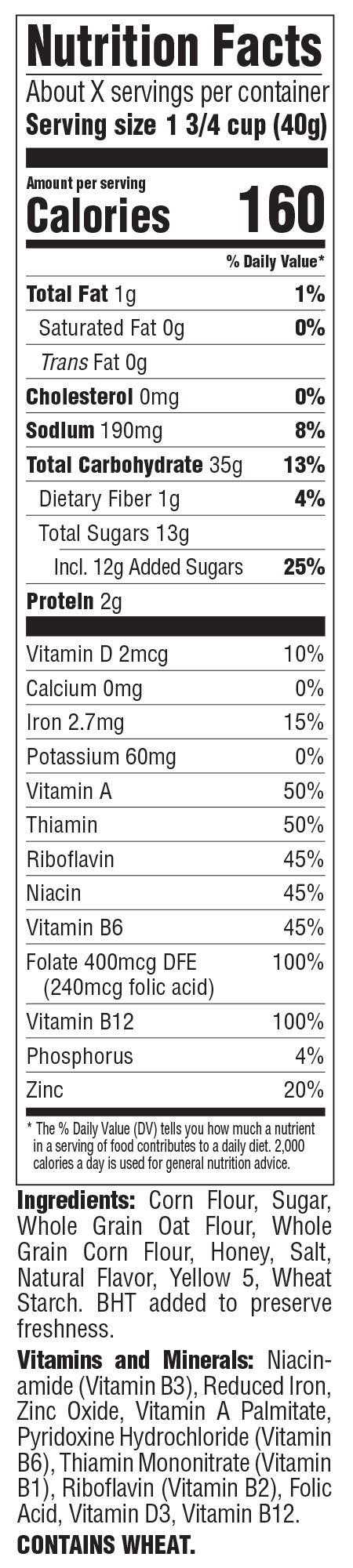 Honeycomb Cereal Nutrition Facts Panel